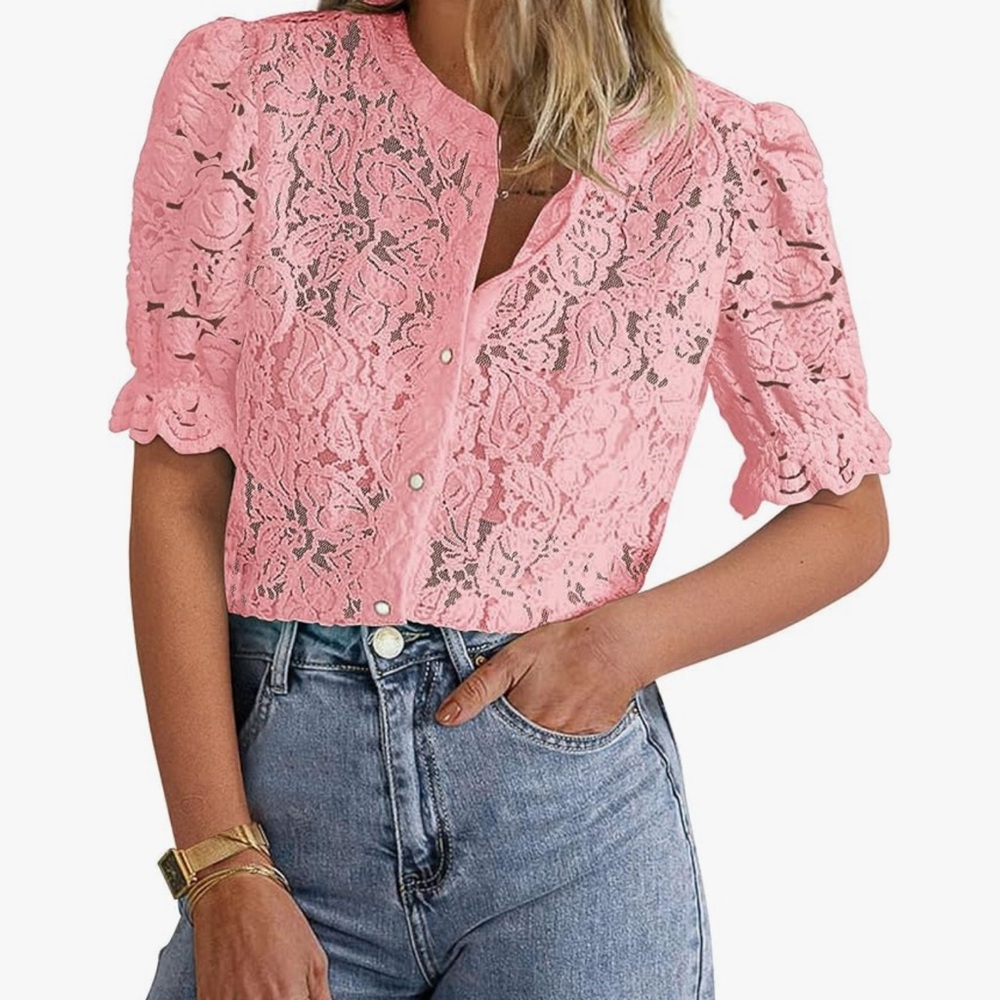 PrettyGarden Pink Lace Cardigan